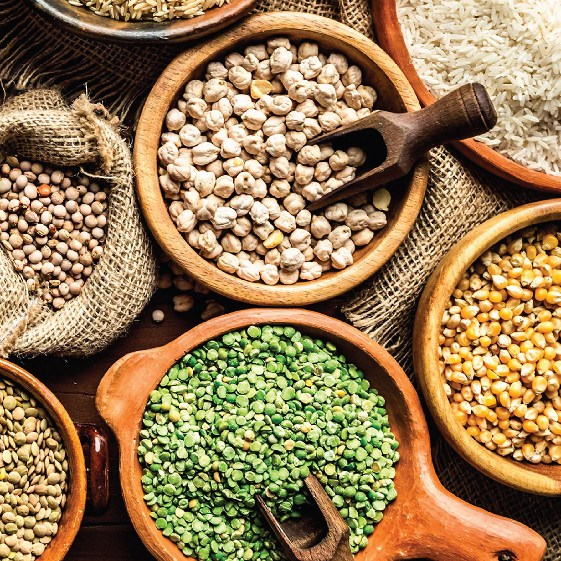 Rice, lentils, chickpeas, and beans